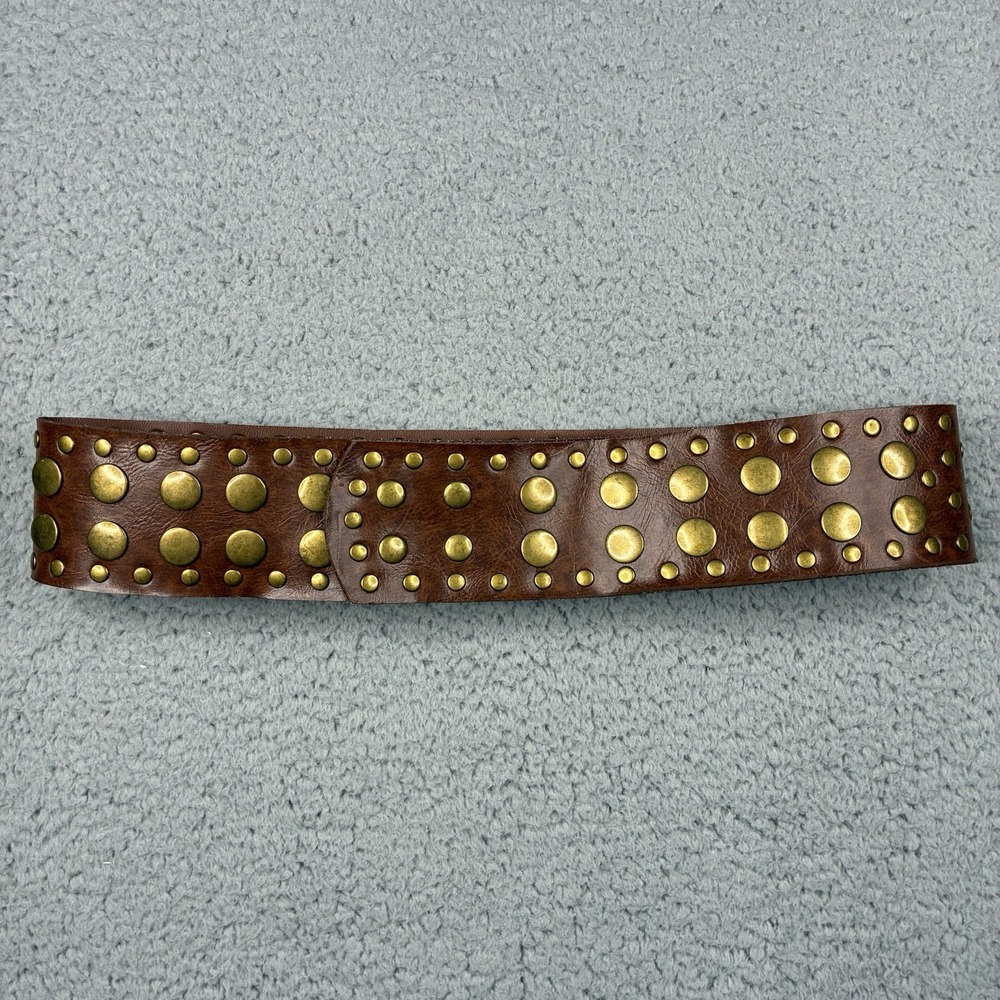Baby Phat Y2K Brown Wide Studded Waist Belt Brass Tone Boho Western